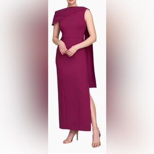 NWOT Kay Unger Dominca Drape One-Shoulder Gown Boysenberry sz 2